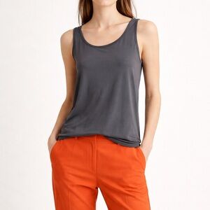 Eileen Fisher Silk Tank Top S Grey Minimalist Quiet Luxury Capsule Modern Noir